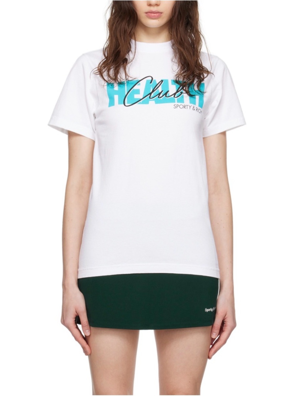 Sporty & Rich White Tee with Teal Heath Graphic